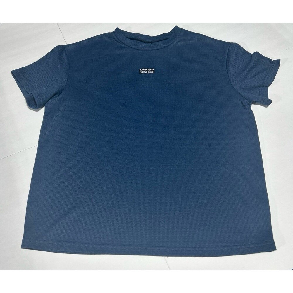 SHEIN Men's Large Navy Blue Textured Knit Short Sleeve Shirt - Flaw